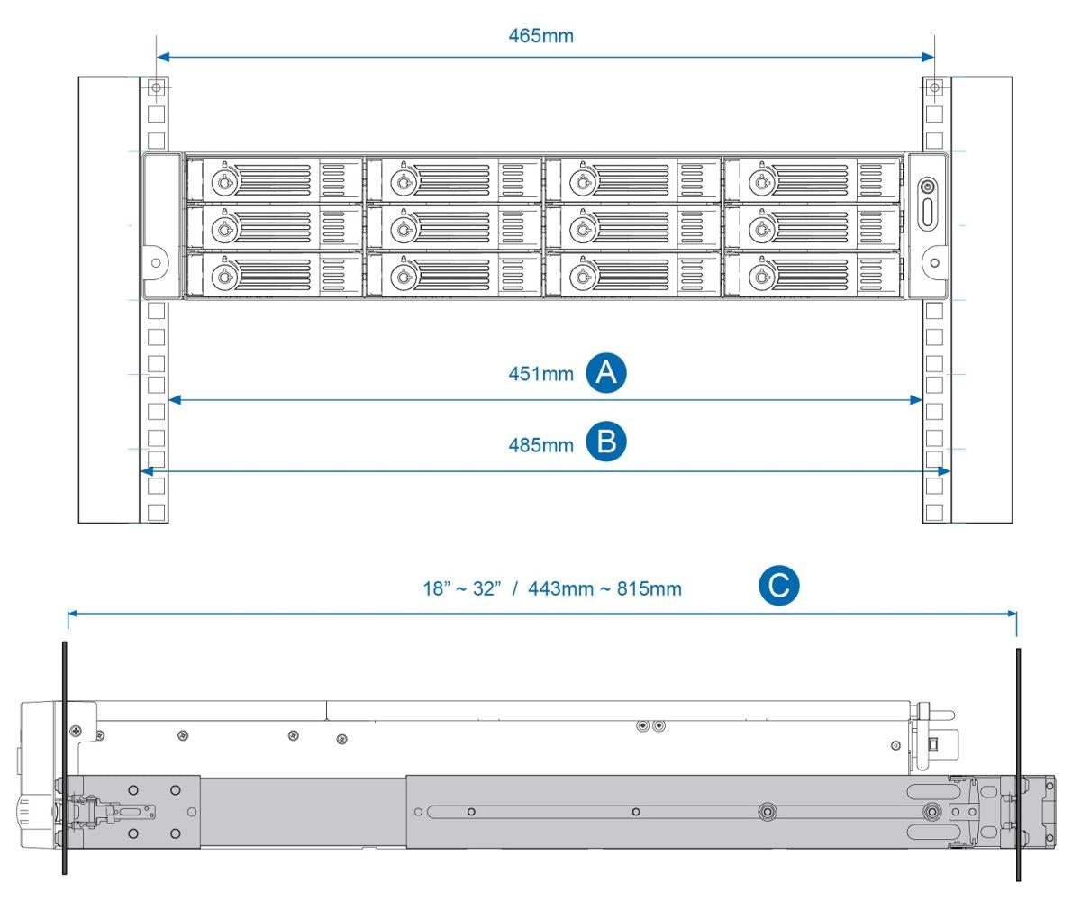 Rack Slide Rail Kit for TVS-471U & other 2U series models